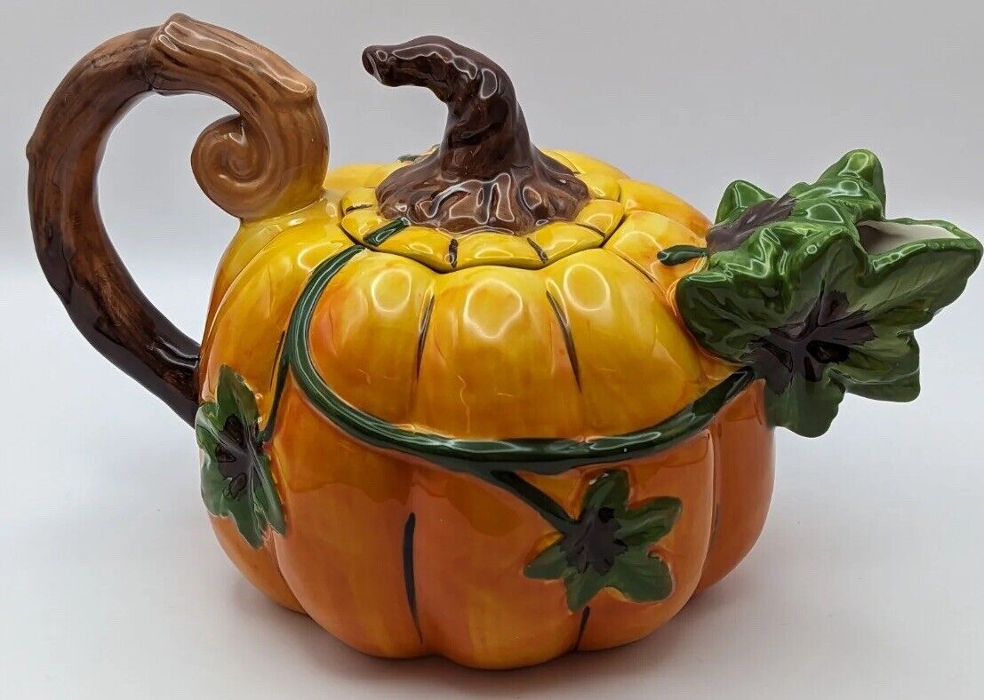Blue Sky Clayworks Fall Harvest Thanksgiving Pumpkin Teapot NWT Auth Retailer