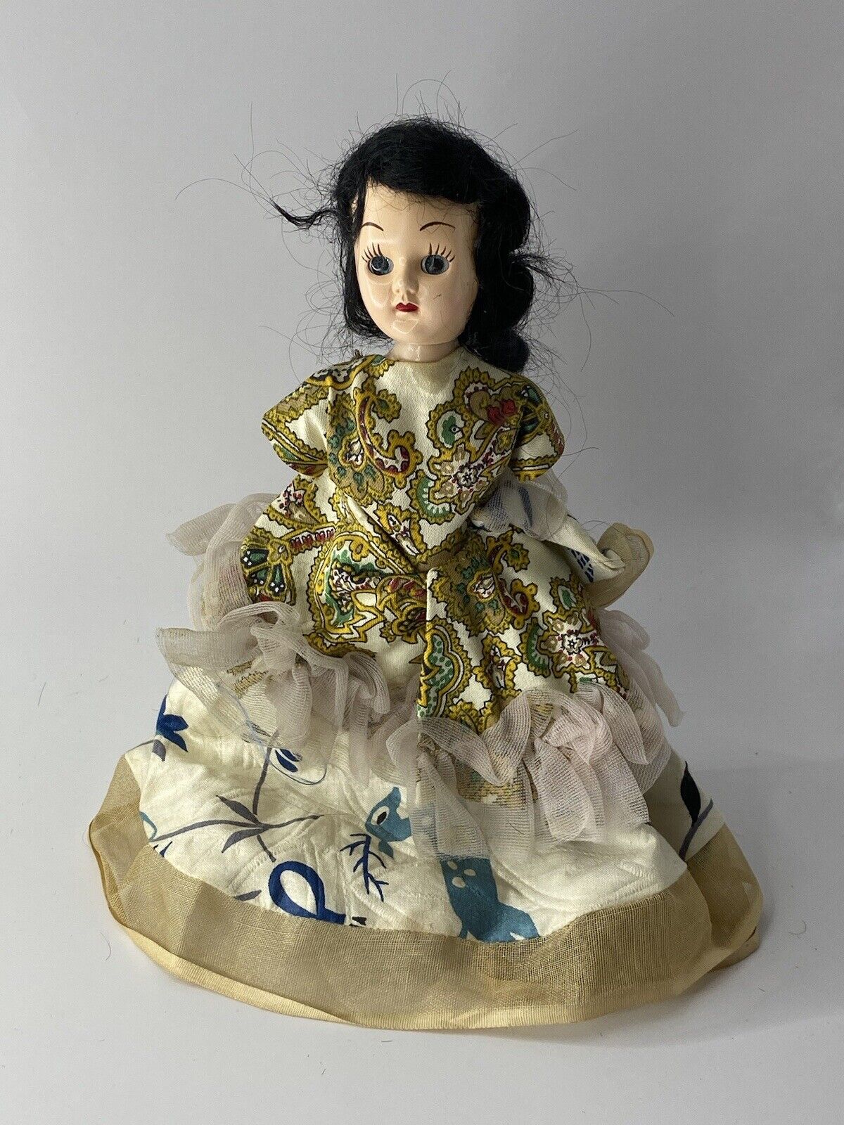 Vintage 1950s Hard Plastic Doll Dancer Dress Black Hair 7” No Arms Priced Low