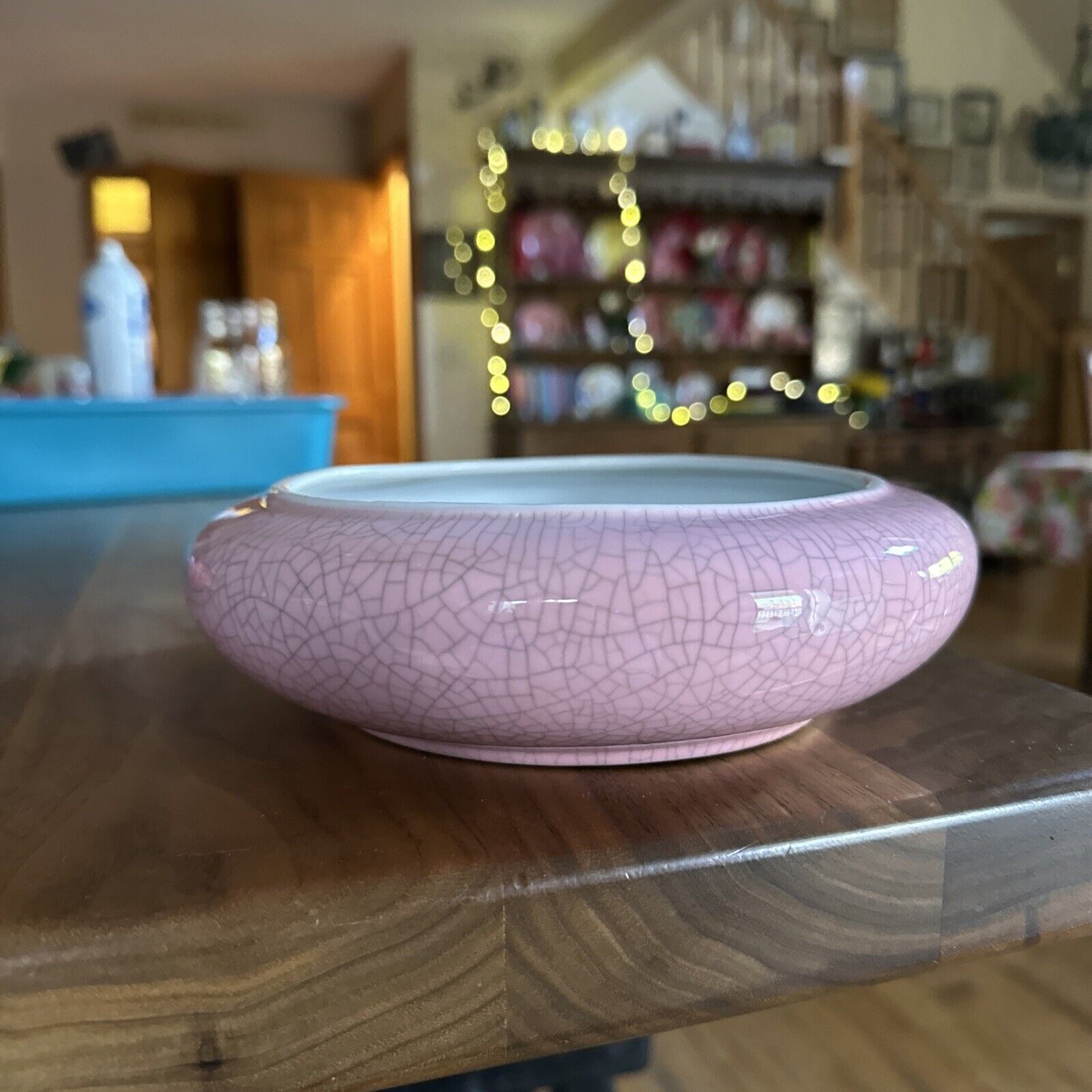 Pink Decorative Crazing Design shallow Ceramic Planter  7.5” across 2” T