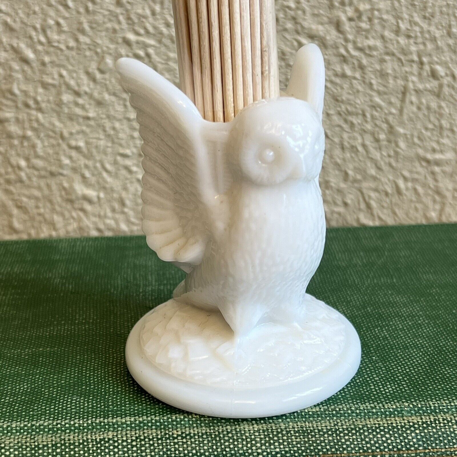 Vintage Westmoreland White Milk Glass Owl Toothpick Holder