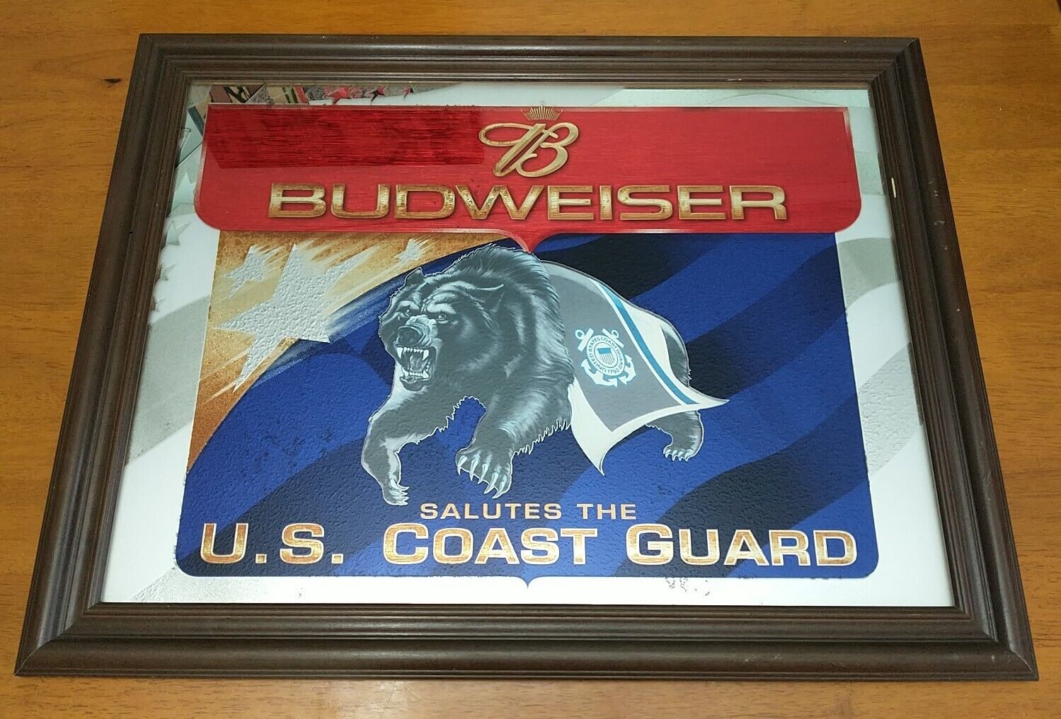 Budweiser Salutes U.S. Coast Guard Bear Beer Framed Mirror Sign Military 22\
