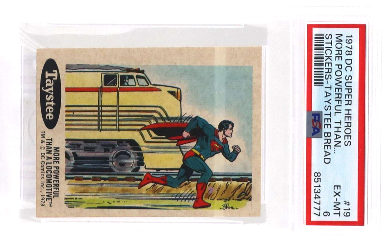 1978 Taystee Bread Stickers SUPERMAN MORE POWERFUL THAN A LOCOMOTIVE #19 PSA 6