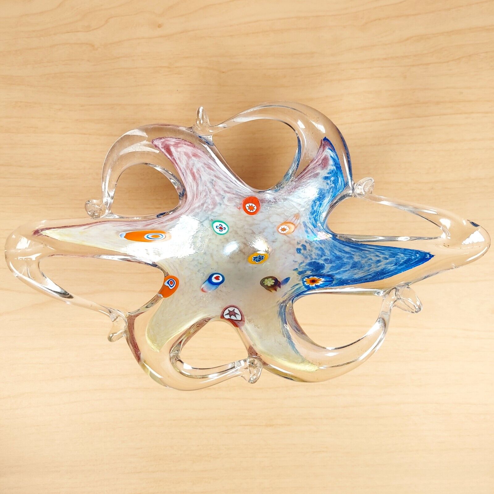 Starfish Art Glass Bowl Candy Dish Abstract Opalescent Millefiori Murano Style