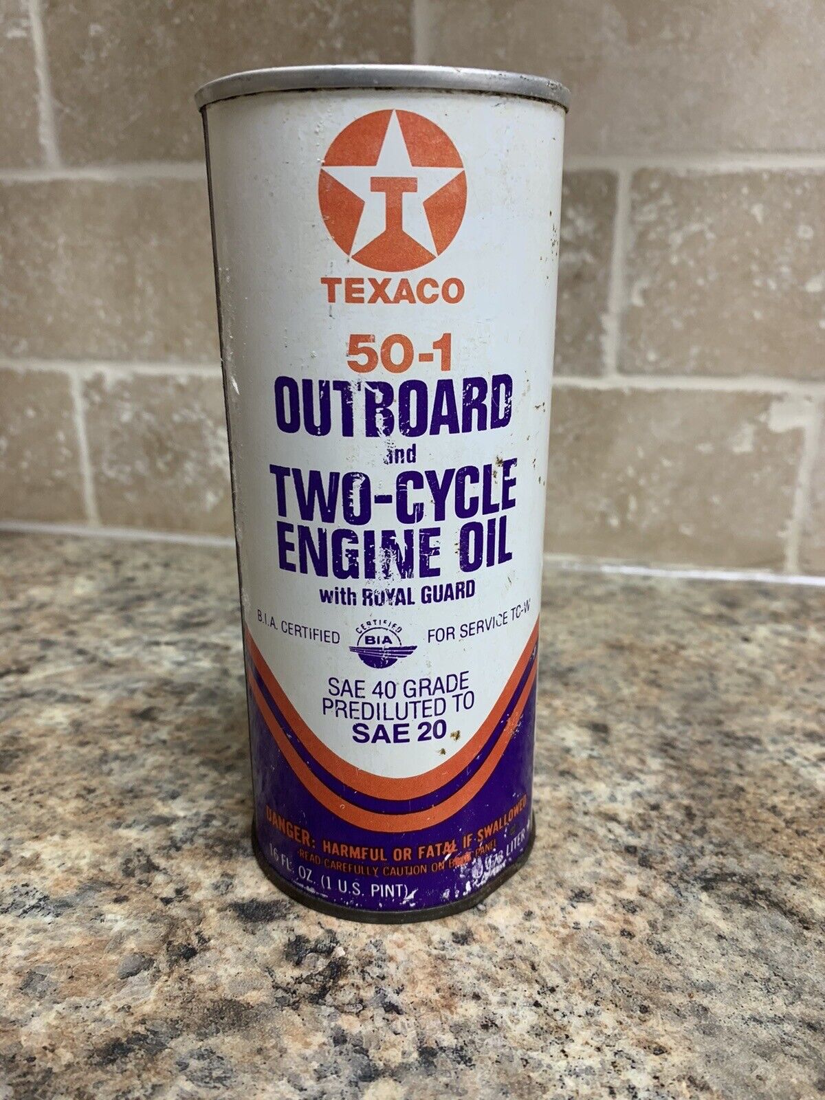 Vintage Texaco Outboard Engine Oil Can Full 50-1 2 Cycle SAE 20 (15D)