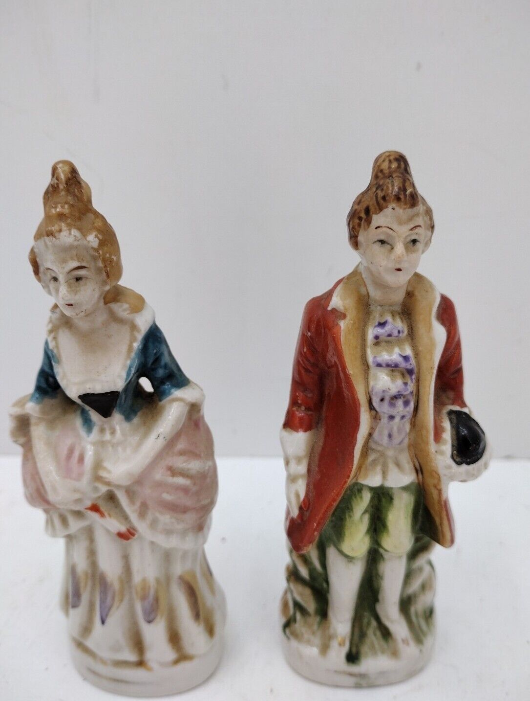Vintage porcelain figurines of Colonial Couple Man and Woman , Estate Sale Find.