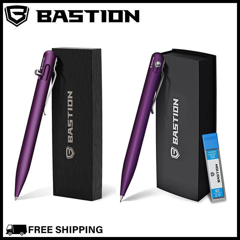 BASTION BOLT ACTION PEN & MECHANICAL PENCIL GIFT SET Aluminum Body Purple Pens