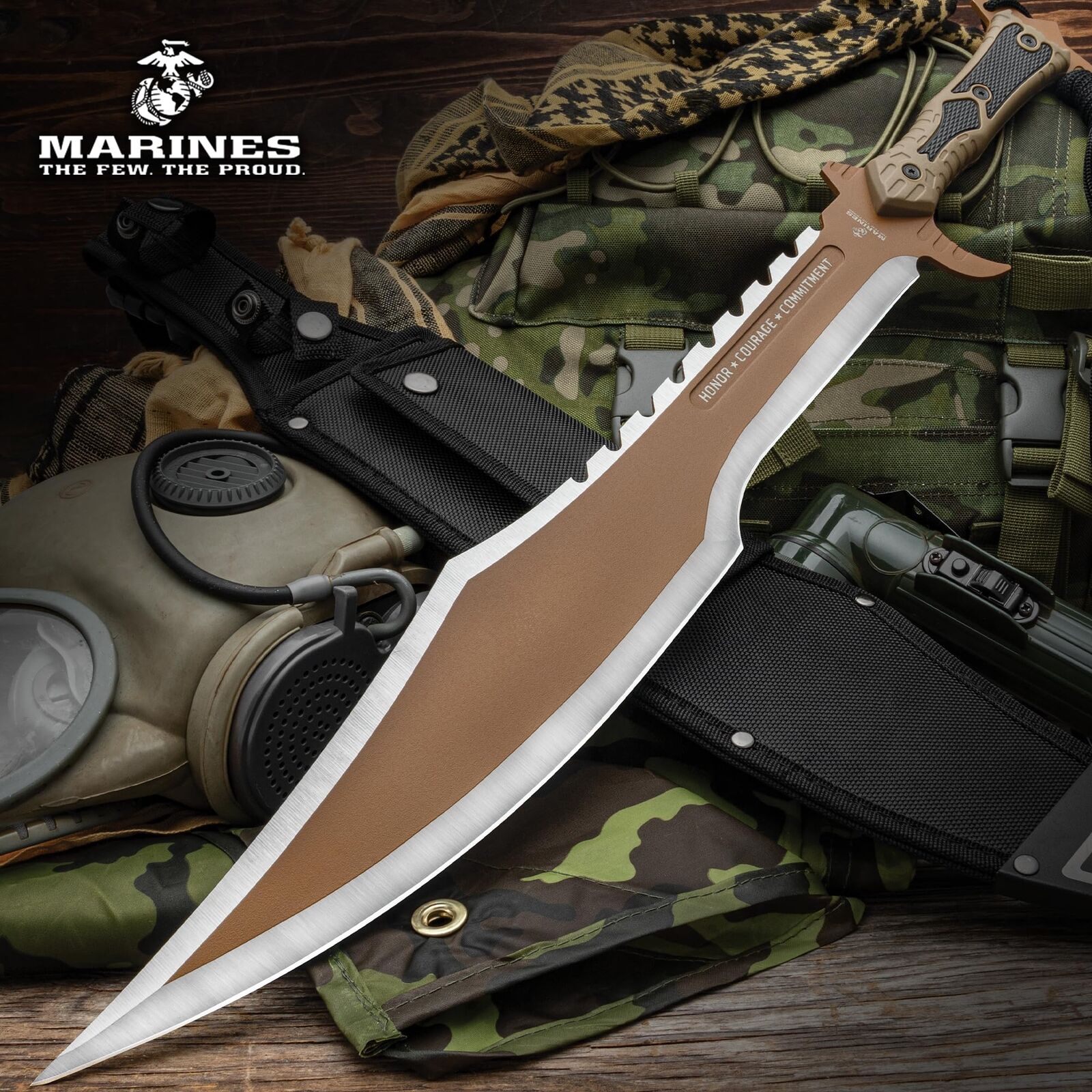 USMC Desert Ops Spartan Sword and Scabbard | Officially Licensed Tactical Sword
