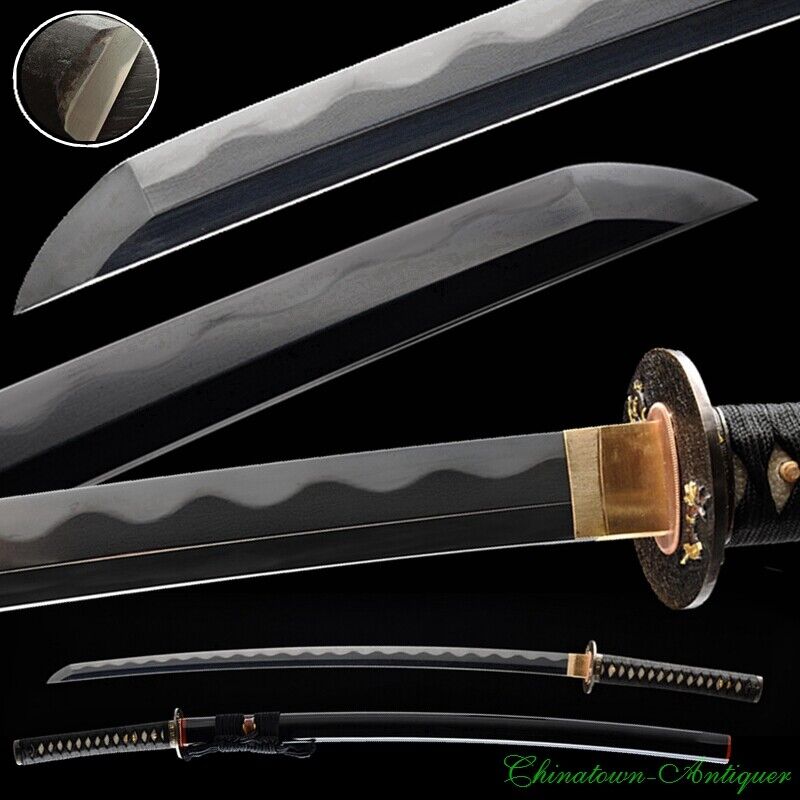 Japanese Tamahagane Steel Clay Tempered Blade Katana Sharp Samurai Sword #1385