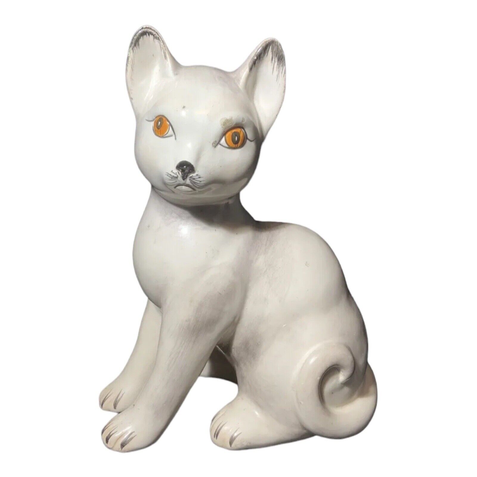 VINTAGE MADE IN ITALY CERAMIC WHITE CAT SITTING YELLOW EYES