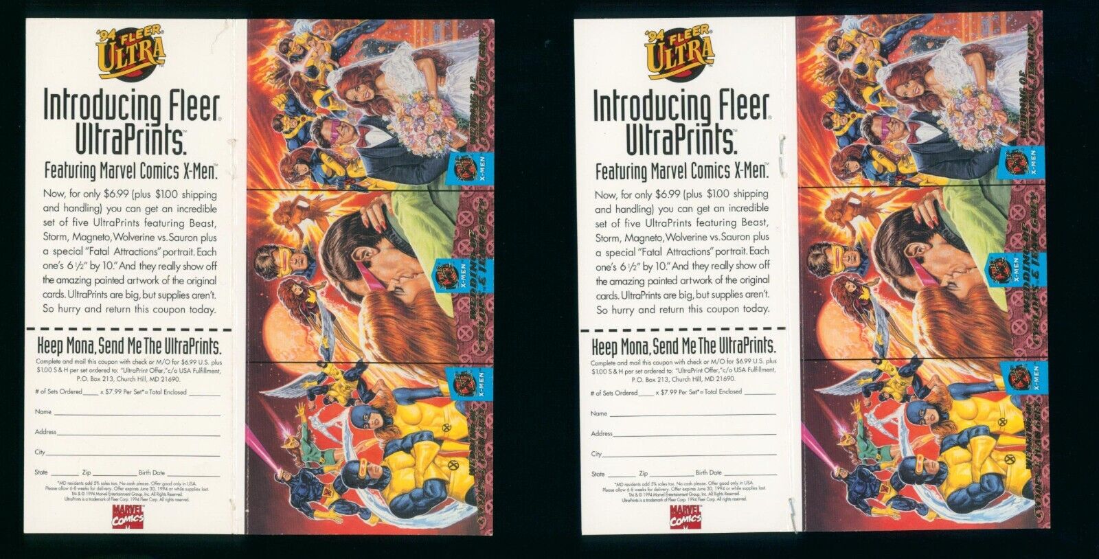 (4) 1994 Fleer Ultra X-Men 3 card promo sheet X-FACTOR Havok Polaris Cyclops