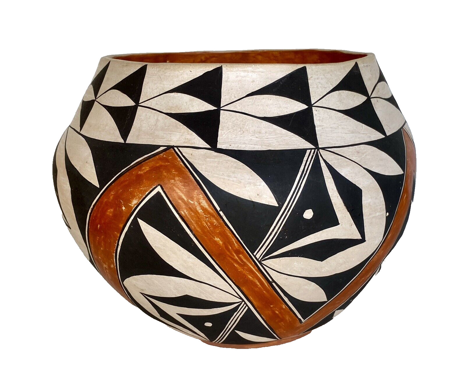 Vtg Hand Coiled Acoma Native Amer Olla/Bowl 8-1/2\