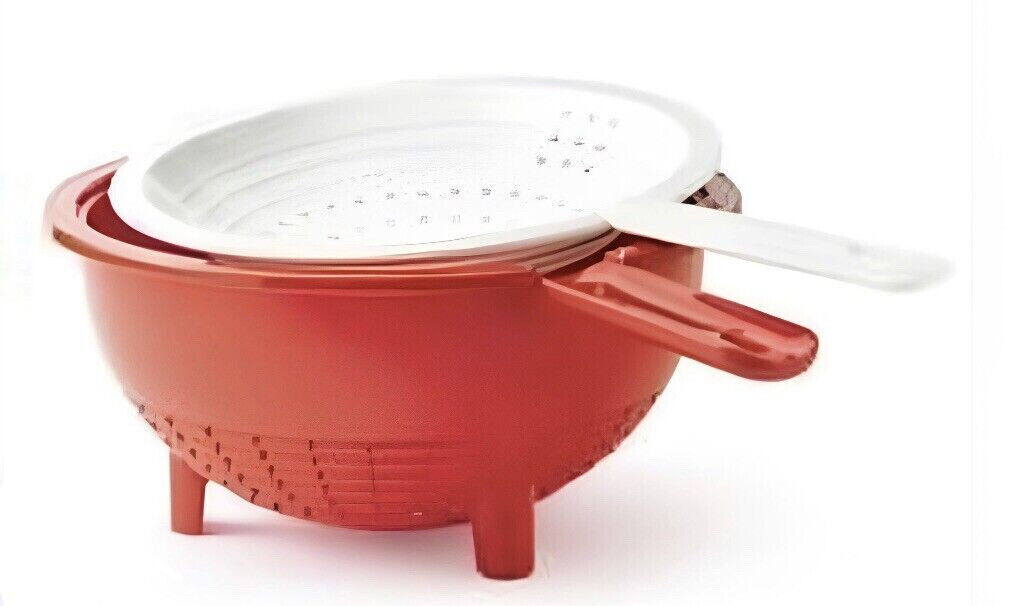 TUPPERWARE New DOUBLE COLANDER 2-pc Strainer w/ Multiple Uses BPA free in RED