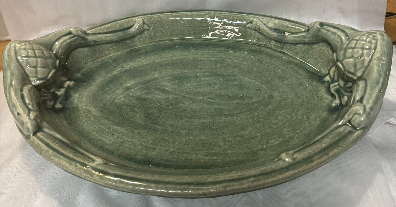 Vintage Artichoke Handmade Green Oval Decorative Platter  17-1/2” x 12-1/2”