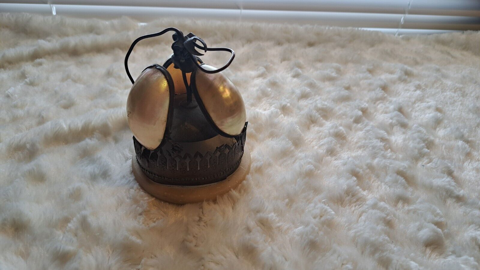 Antique Victorian Style. Mother of Pearl Shell Alabaster and Brass Hotel Bell
