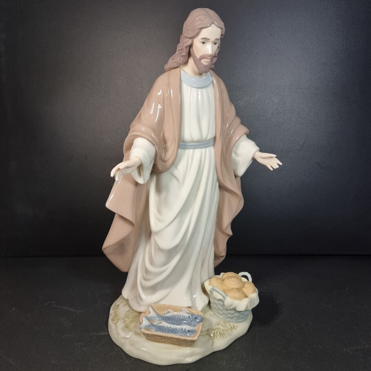 Jesus Christ Vintage Bread Fish Porcelain Statue Figurine Collectable 13\