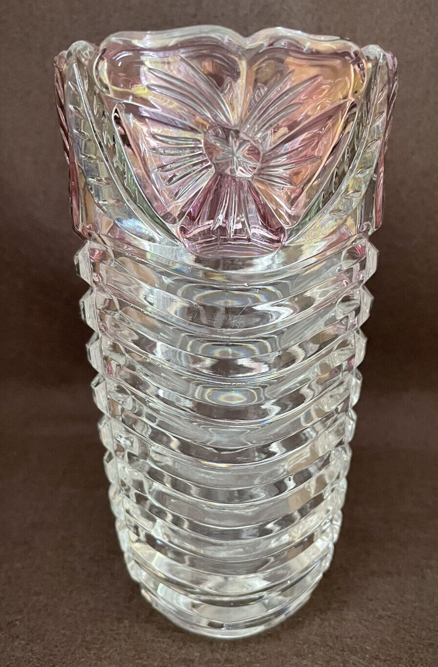 Lead Crystal German Vase, Pink Flowers