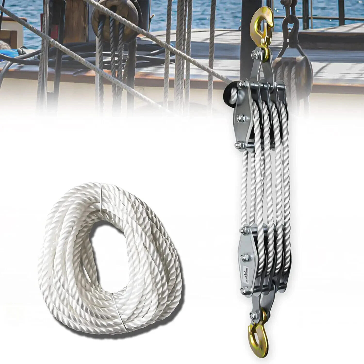 Heavy Duty Pulley-Block and Tackle,2200 Lbs Capacity, 4400 Lbs Breaking Strength