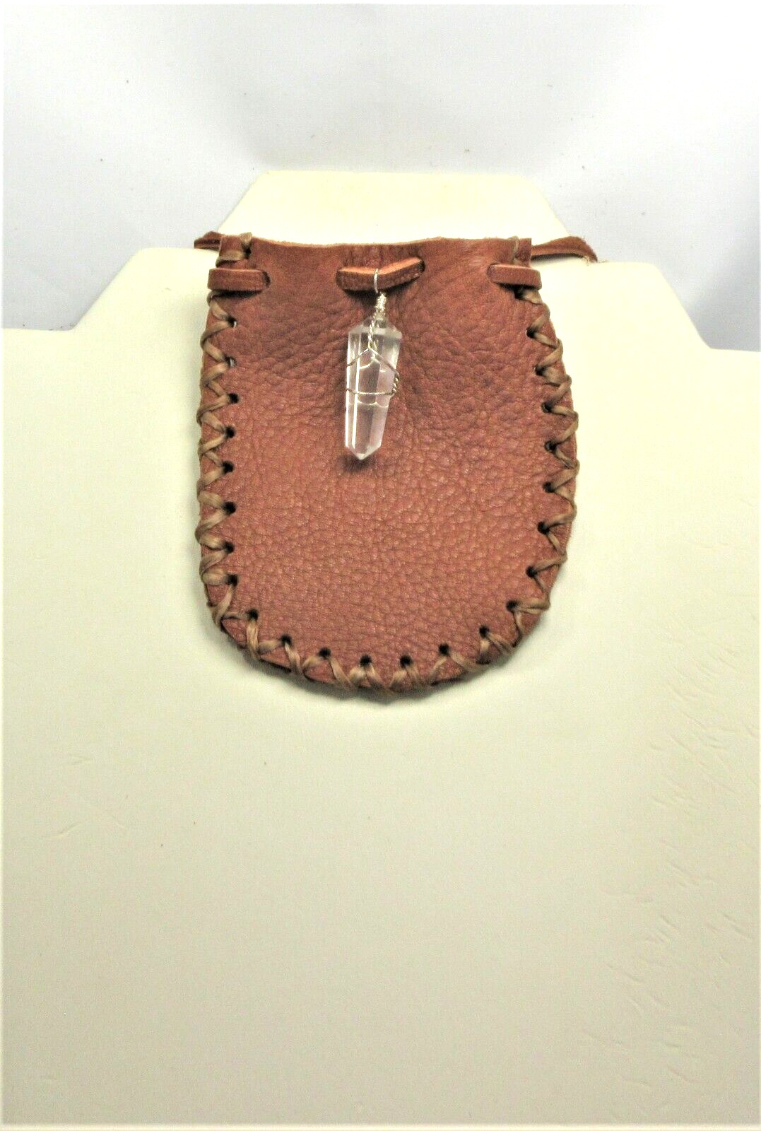 Deerskin Leather Pouch, Quartz Crystal, Hand Made Pouch #762
