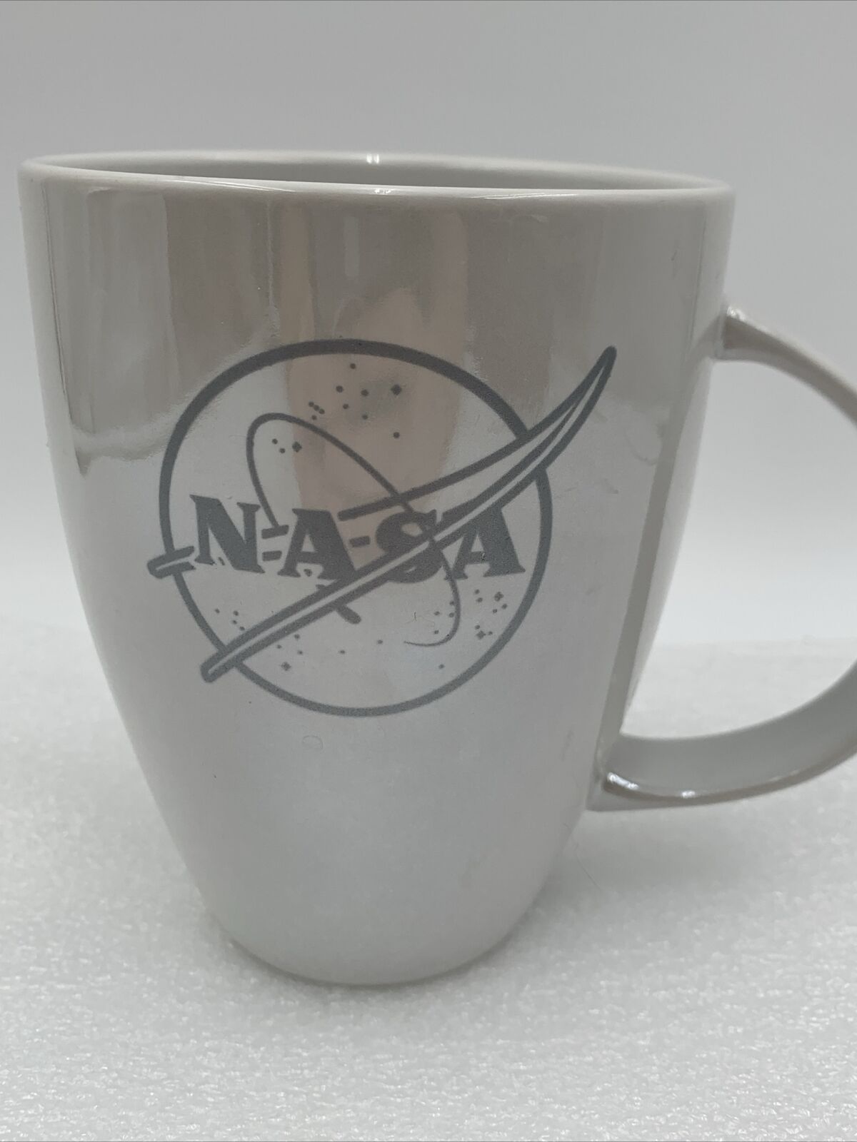 NASA Jumbo Coffee Mug Pearl White Glaze With Silver Logo