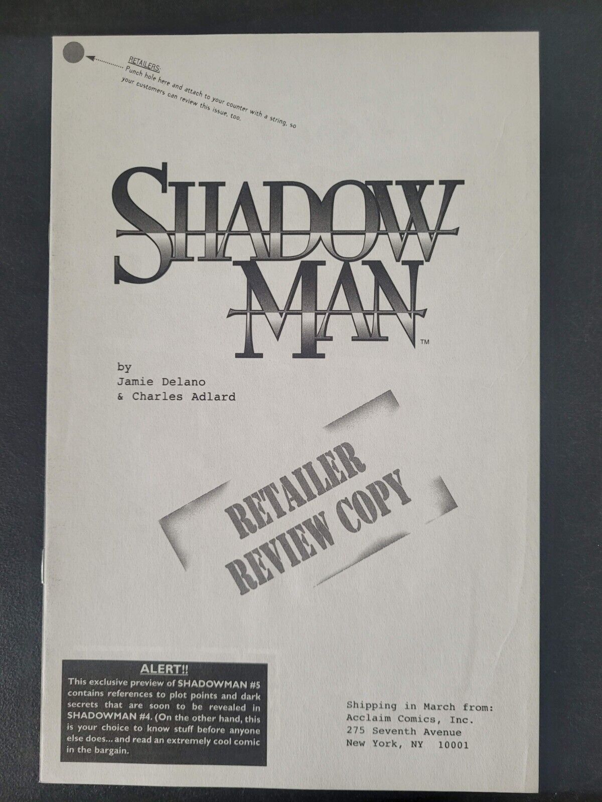SHADOWMAN RETAILER REVIEW COPY 1997 ACCLAIM VALIANT COMICS JAMIE DELANO