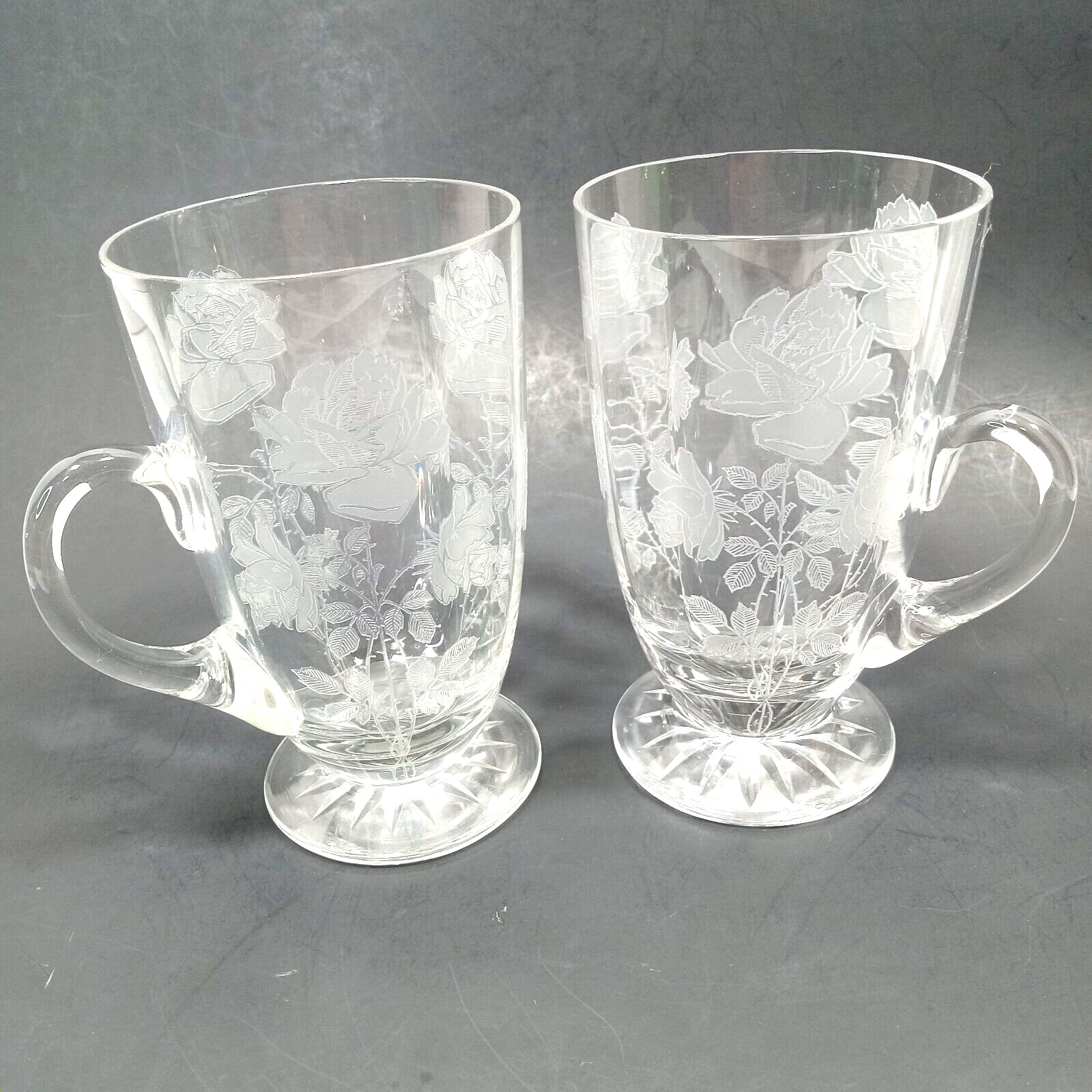 2 Fry Rose Etched Roses on Stem Coffee Cup Mug