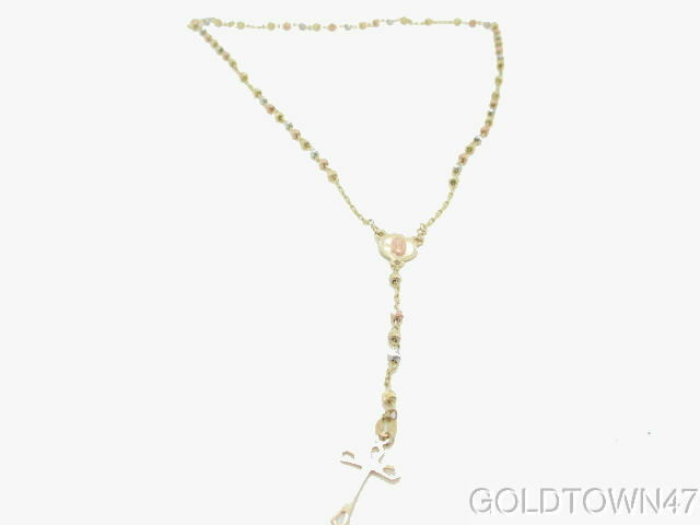 14K Solid Multi Color Gold Beads Our Lady of Guadalupe Rosary Necklace Rosario