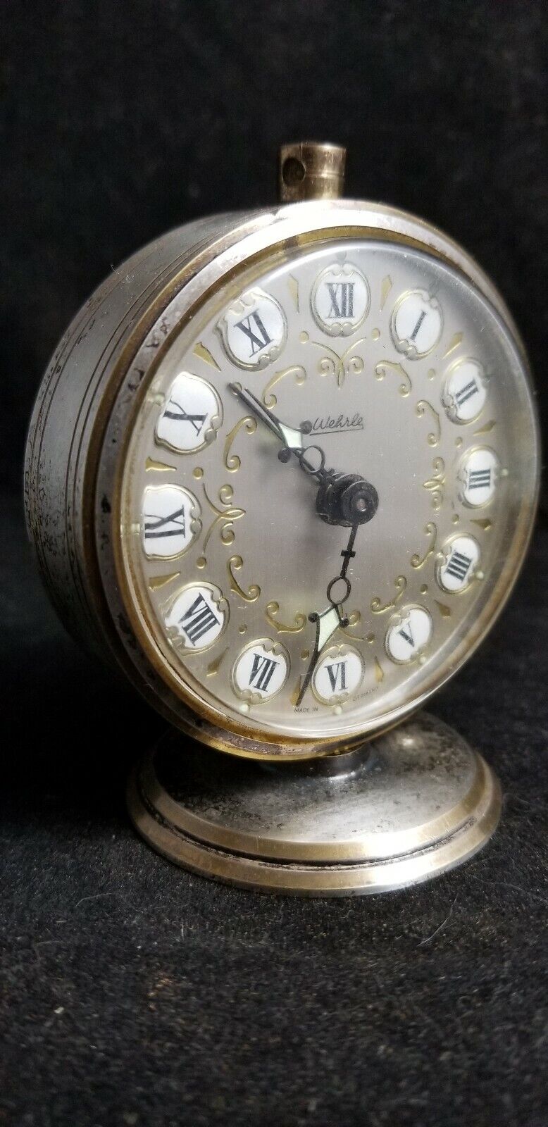 Vintage German WEHRLE TROLLY Silver And Gold Mantel Alarm Clock 1960\'s Parts @56