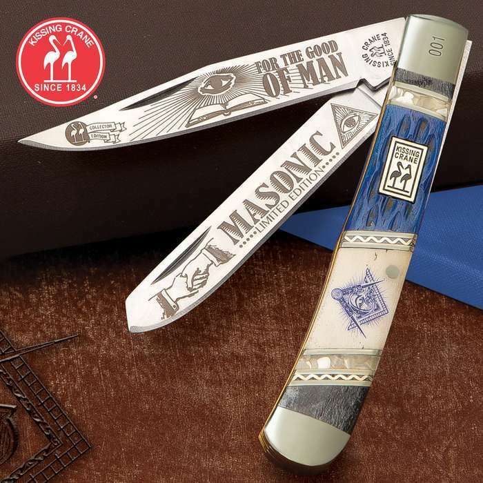 Kissing Crane Freemason Masonic Trapper Folding Pocket Knife Collectible Gift