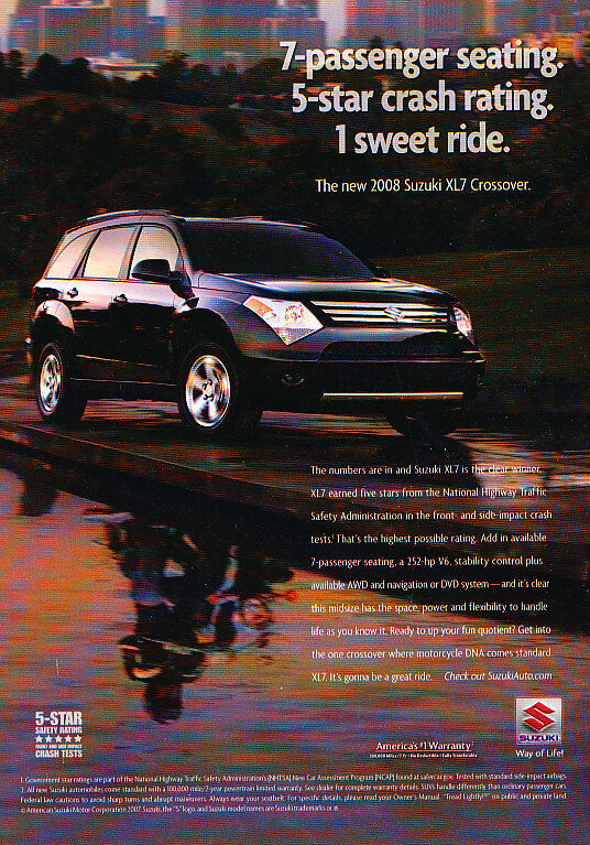 2008 Suzuki XL7 - Crash - Classic Vintage Advertisement Ad D94