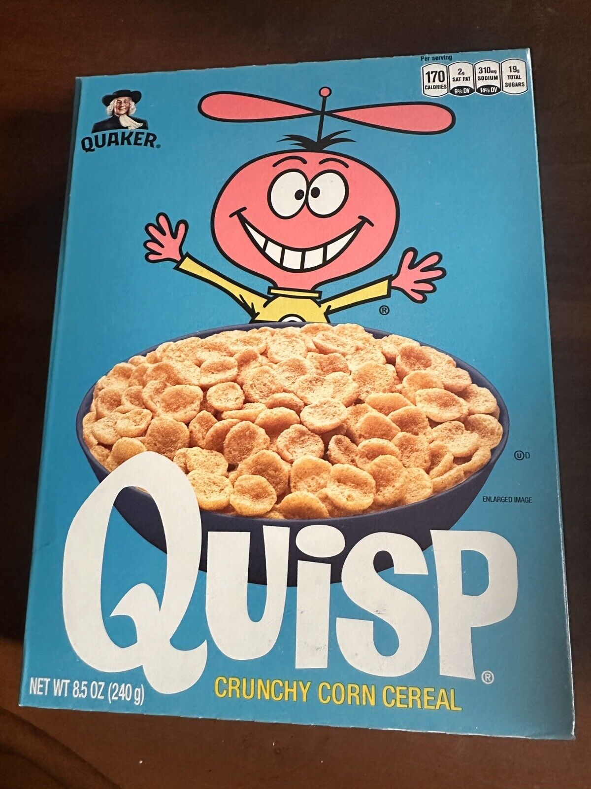 1 Empty Quisp CerealBox (Quaker Oats Crunchy Corn Cereal) Retro-Vibe Collection