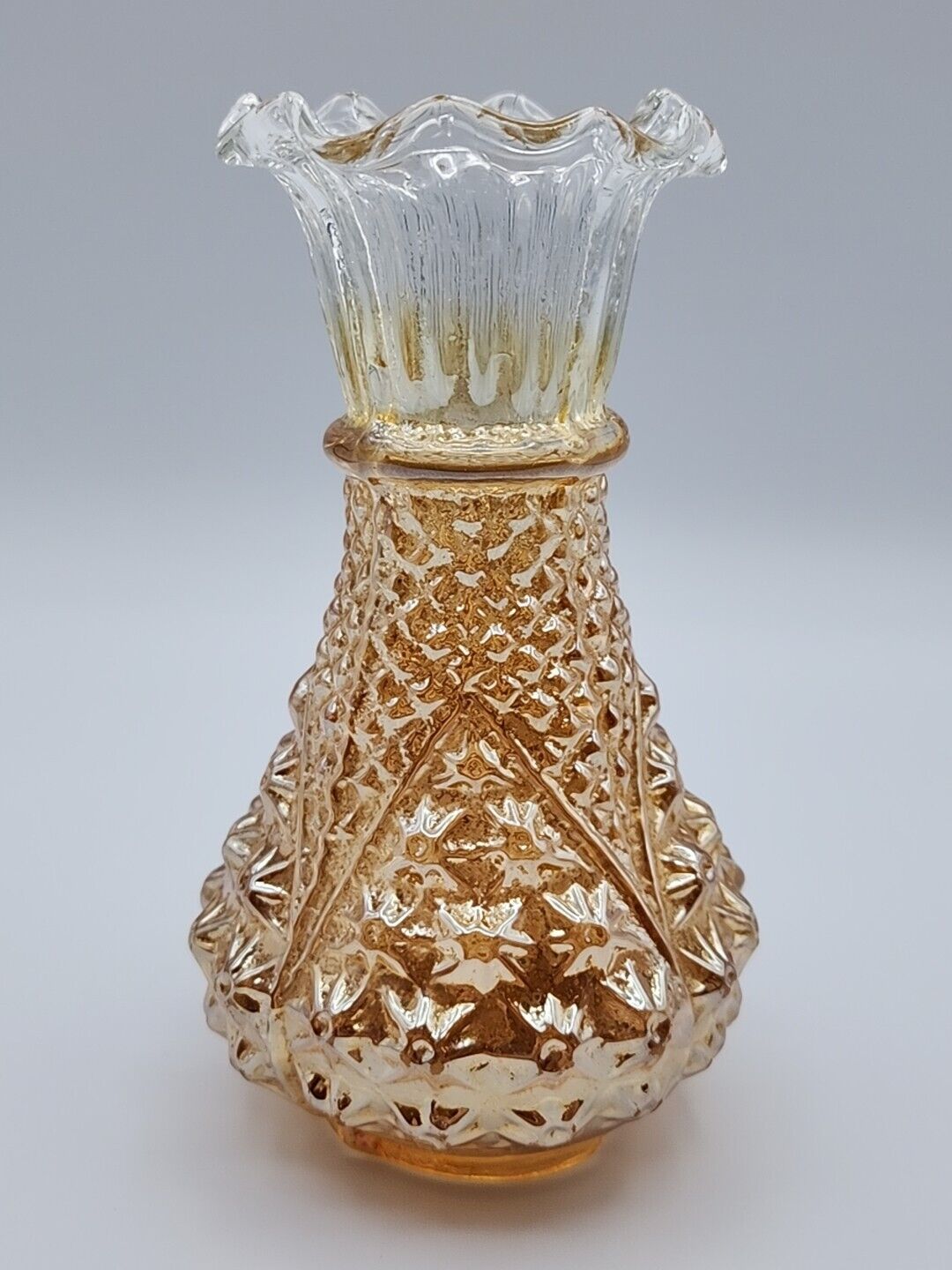Jain / Advance Glass Works Carnival Glass Marigold Vase 6 3/8\