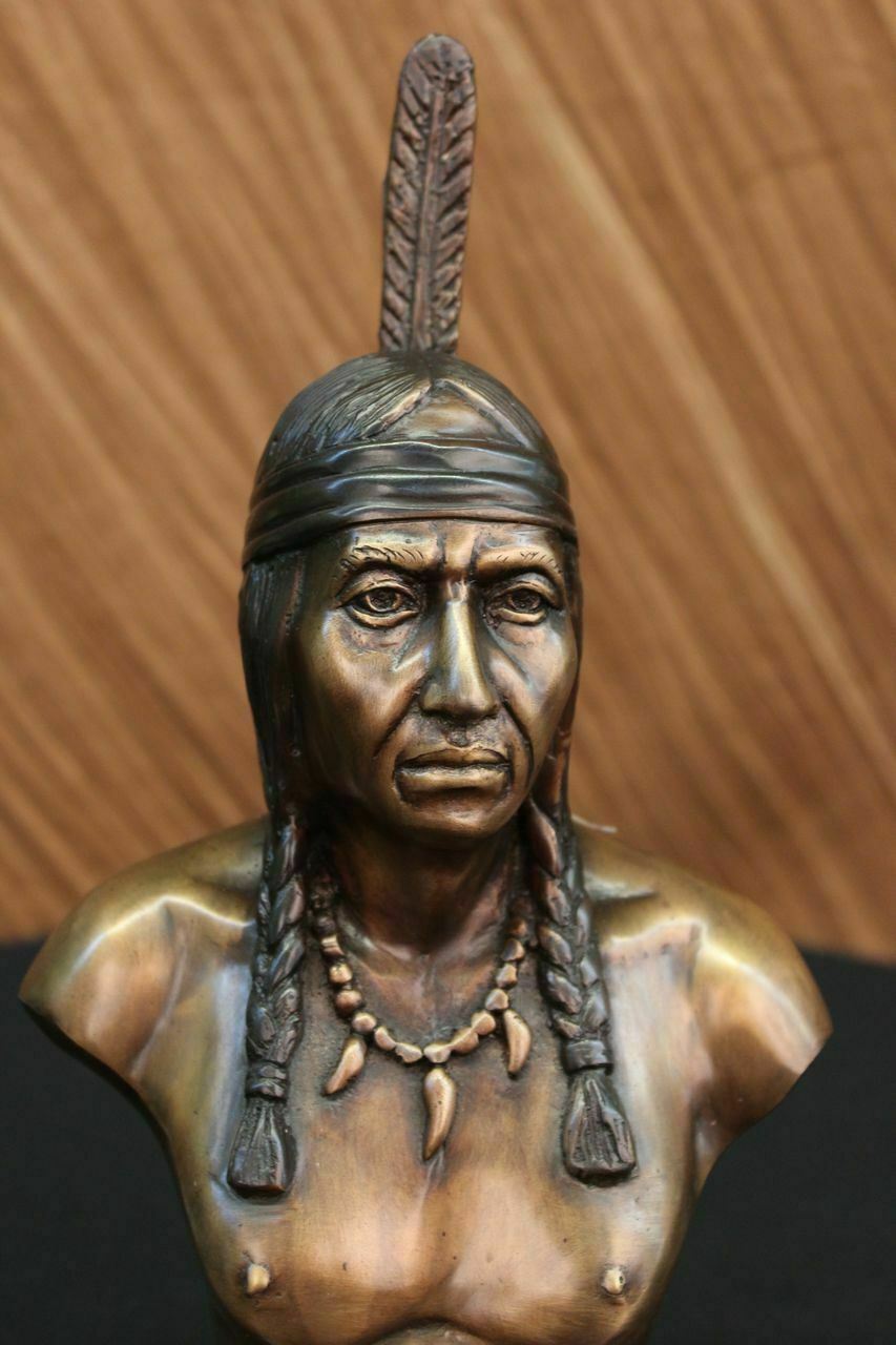 Indian Native American Art Chief Eagle Bust Bronze Marble Statue Sculpture Deal