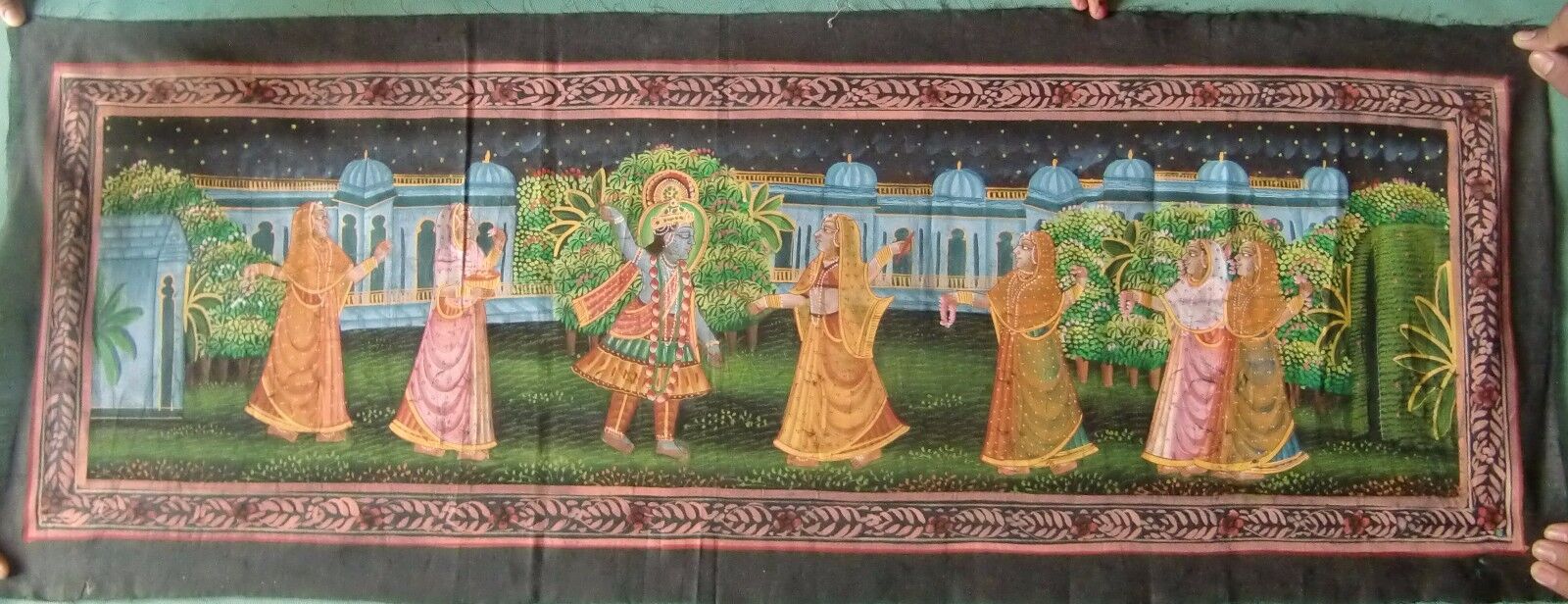 Very pretty wall hanging painting of hindu love god Krishna with gopis tapestry