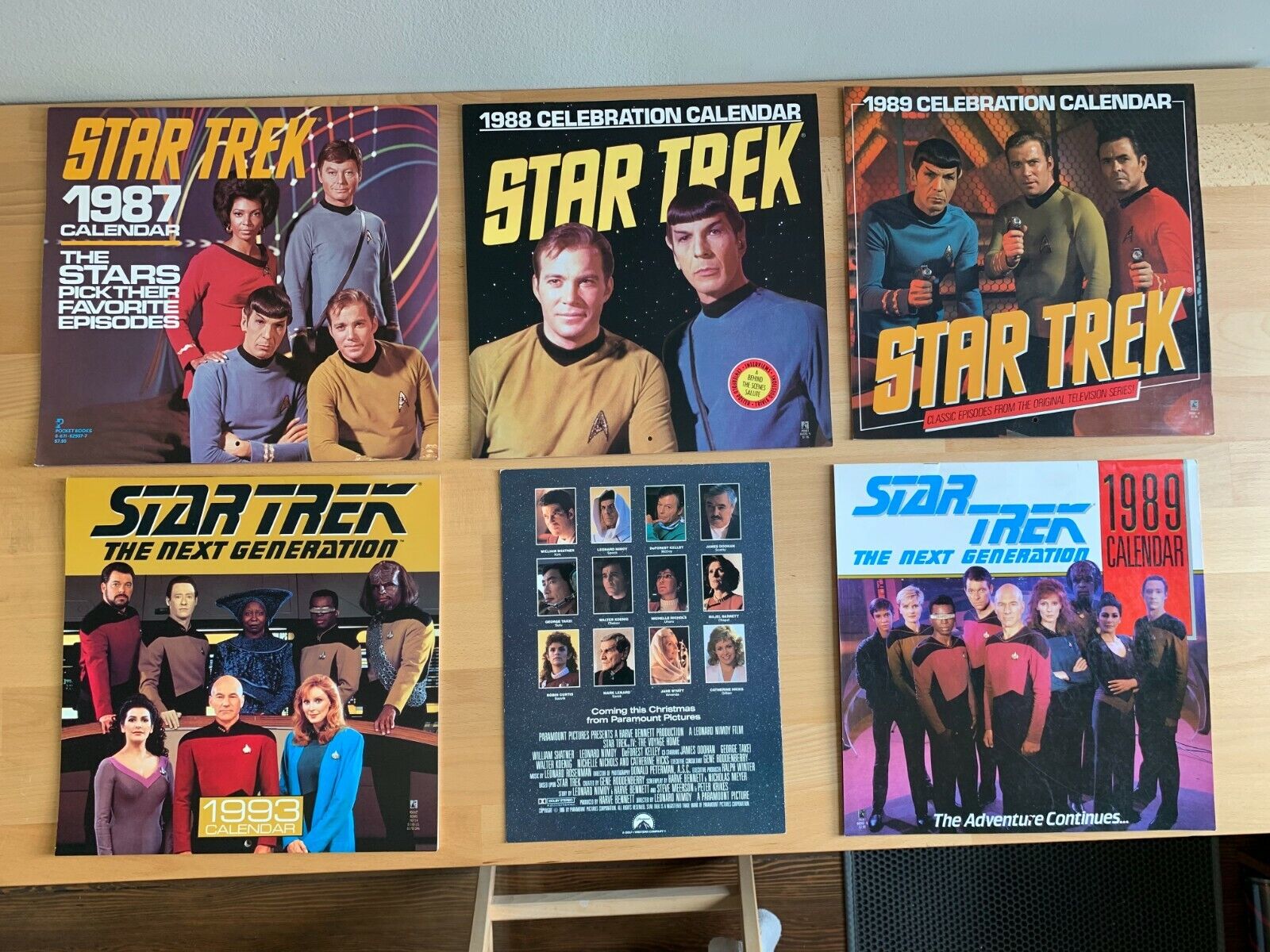 Star Trek Vintage Calendars: 1987, 1988, 1989 (x2), 1993 (set of 5 calendars)