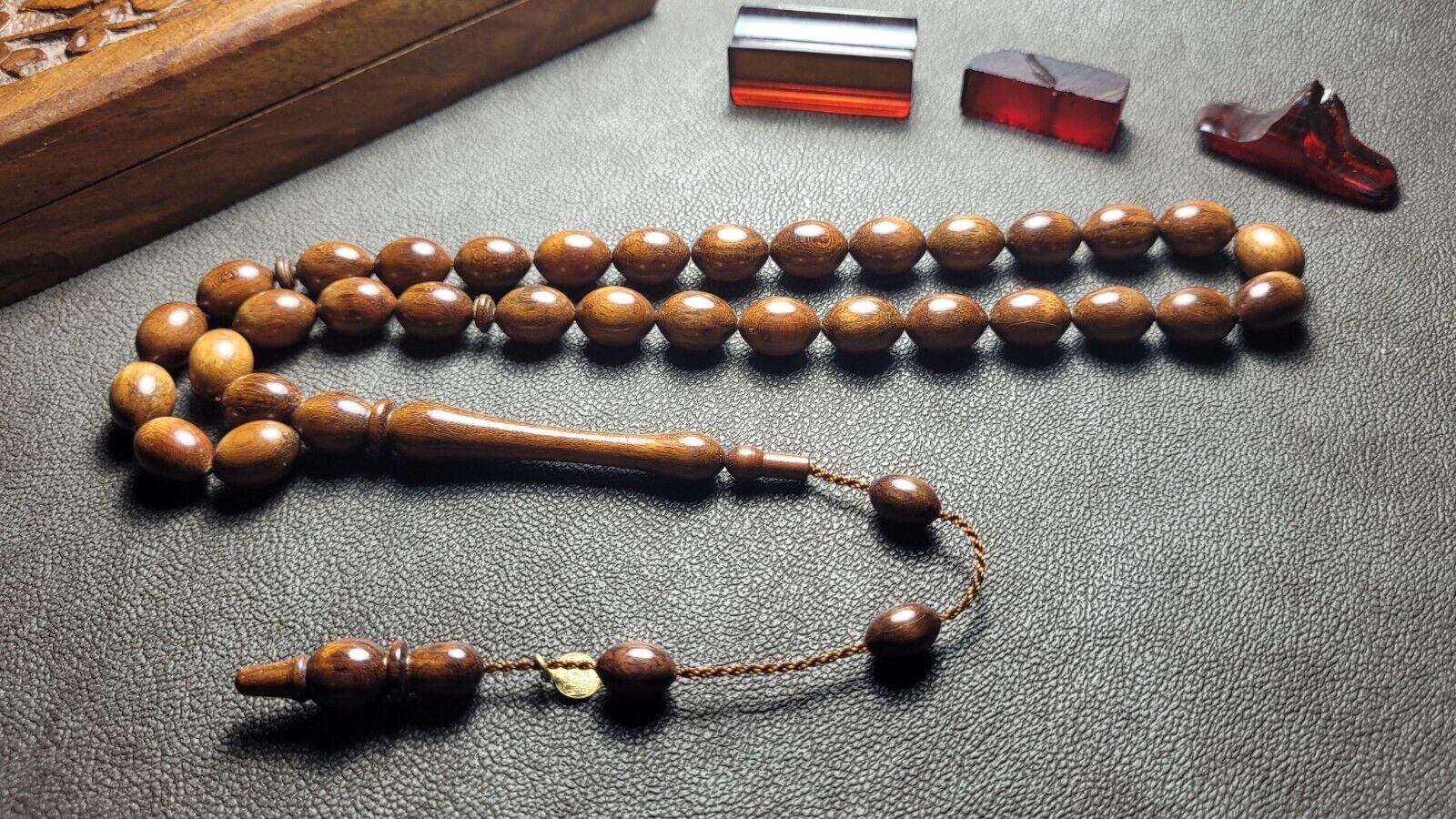 Vintage Original Snake Wood Prayer Beads, Amber Bakelite Tesbih Rosary Misbaha