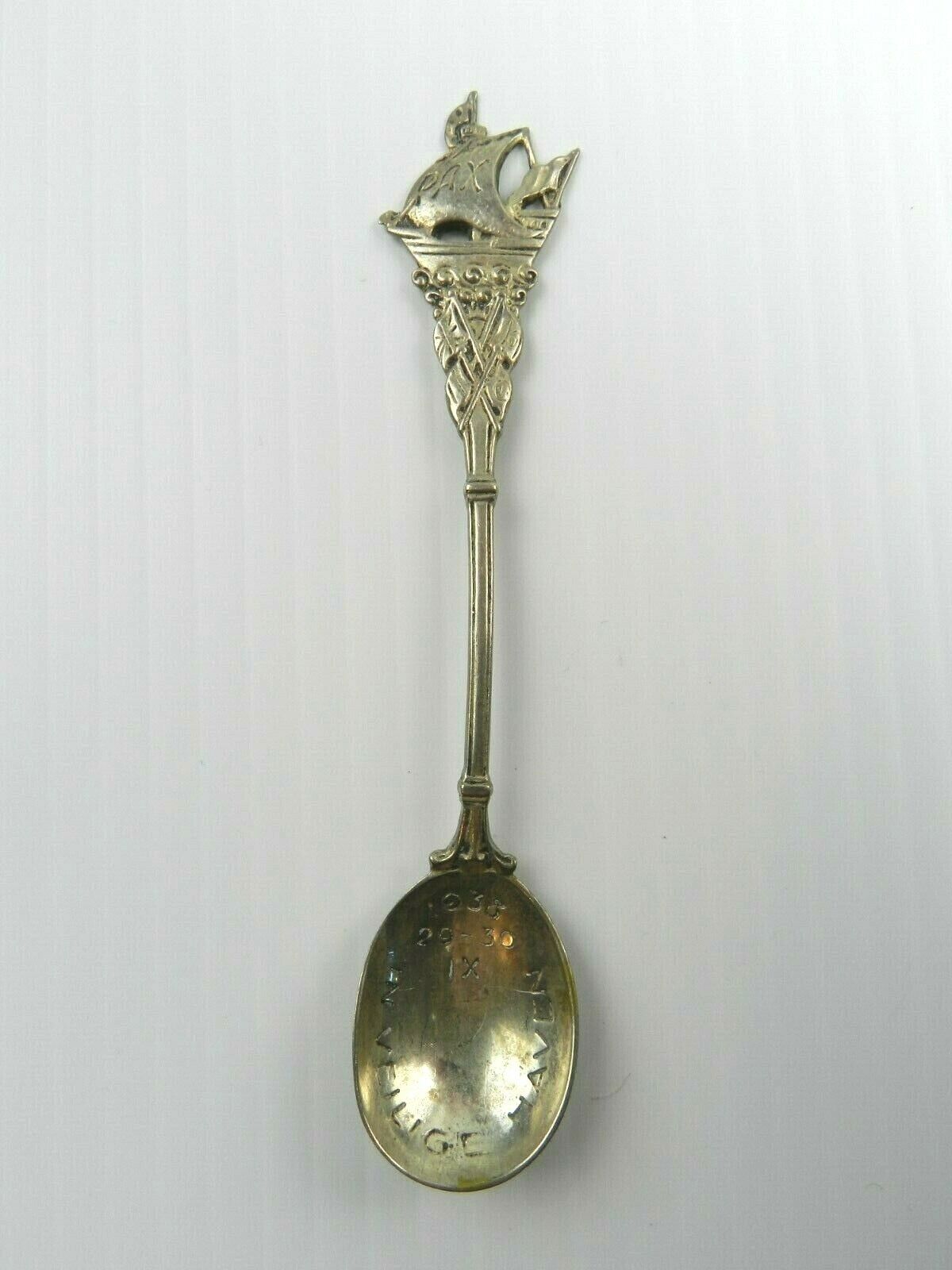 Vintage Souvenir Spoon In Veilige Haven 20-30 IX Embossed Collector 1938 4 1/2\