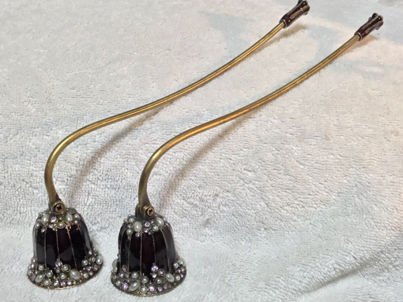 Two Welforth CH#413 Fine Pewter Enamel Jewel Tulip Candle Snuffers