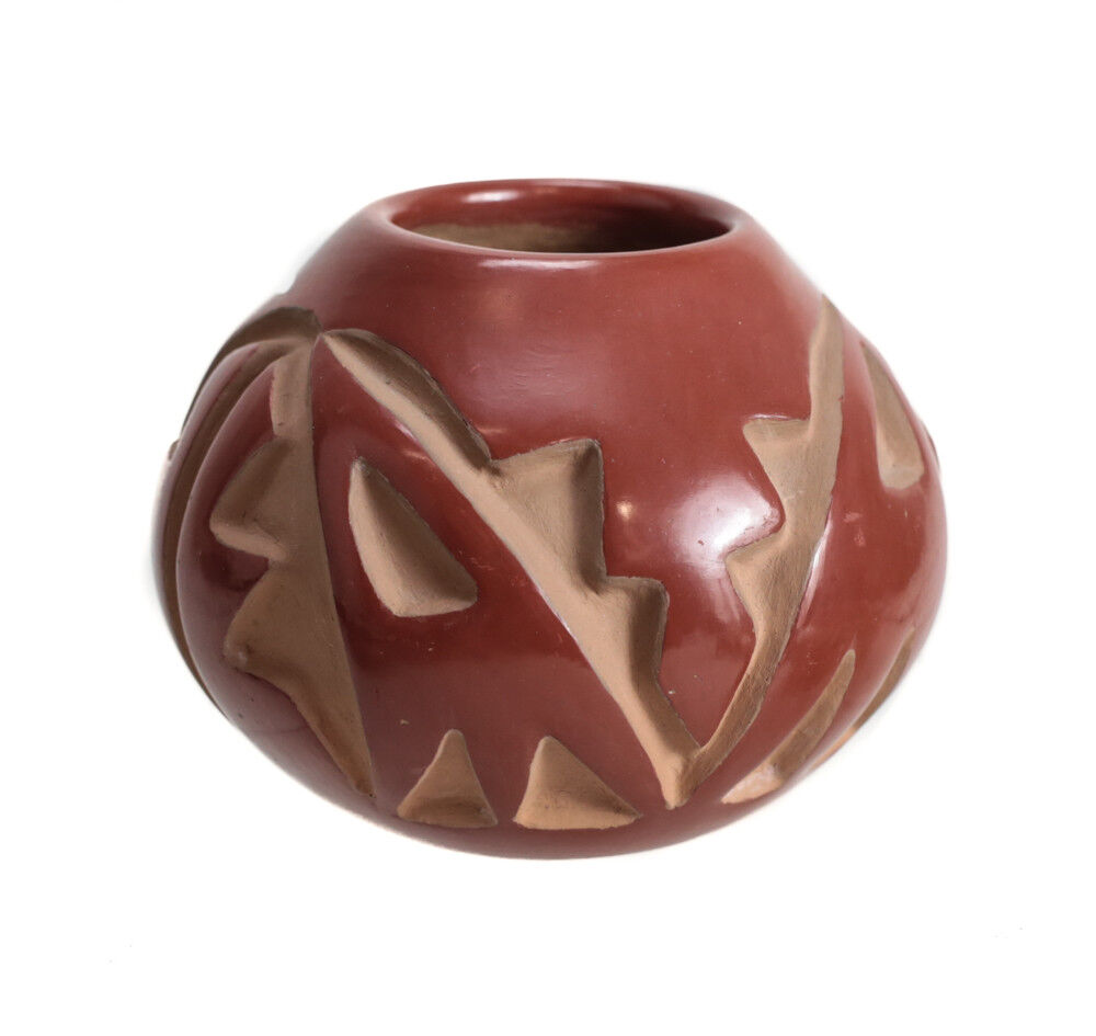 Helen Shupla (1928-1985) Santa Clara Pueblo Pottery Jar carved burnished redware