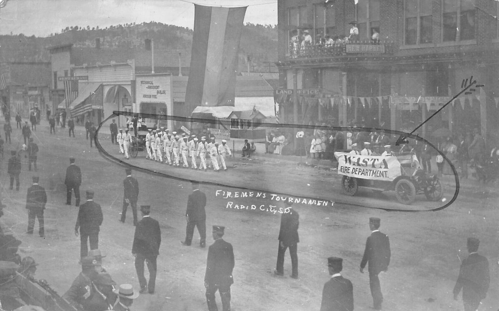 RPPC Rapid City South Dakota Firemans Tournament Parade 1909 Postcard 9487