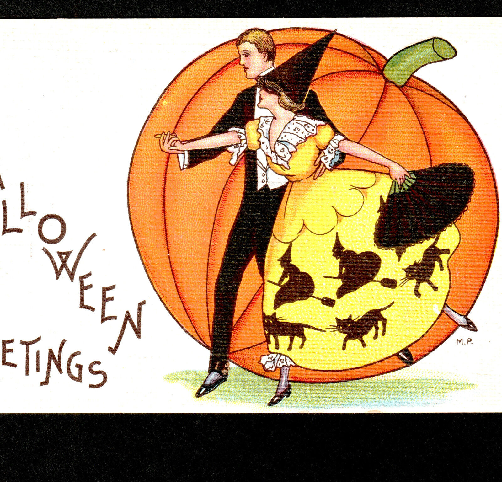Halloween Ballroom Dance Stecher 419 C Witch Costume Party Dress Mask Postcard