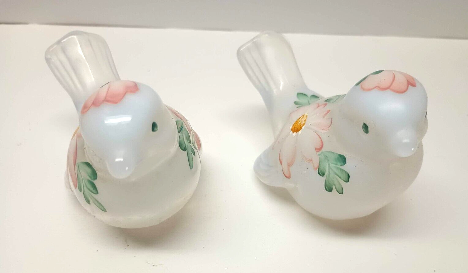 MATCHING PAIR OF Fenton Art Glass Hand Painted Birds by T Gaskins - Heavy