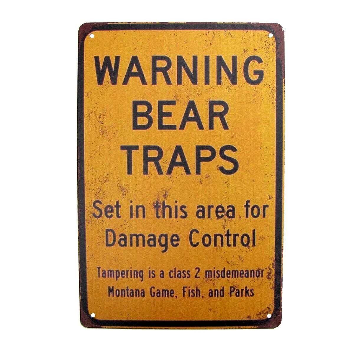 Metal Bear Traps Warn Beware Caution Tin Wall Sign Outdoor Hunting Cabin Decor