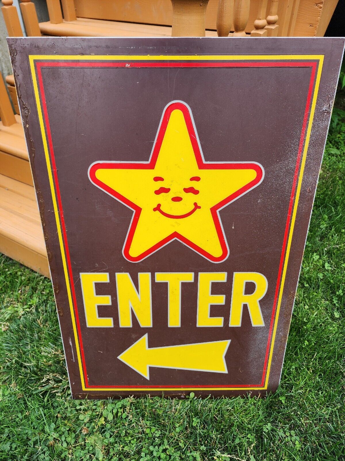 Vintage Carl's Jr Restaurant Enter Store Sign Collectible Fast Food RARE 3'x2'