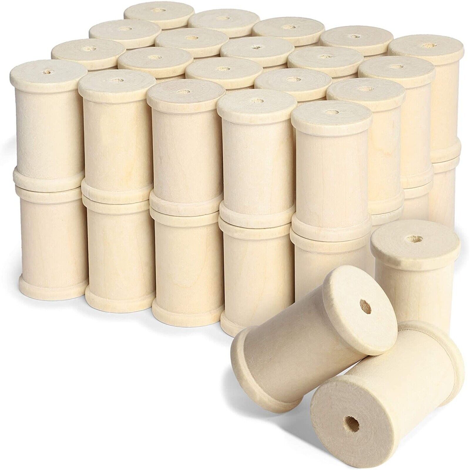 40 Pack Large Unfinished Wooden Spools for Crafts and Sewing DIY, 1-3/8 x 2 In