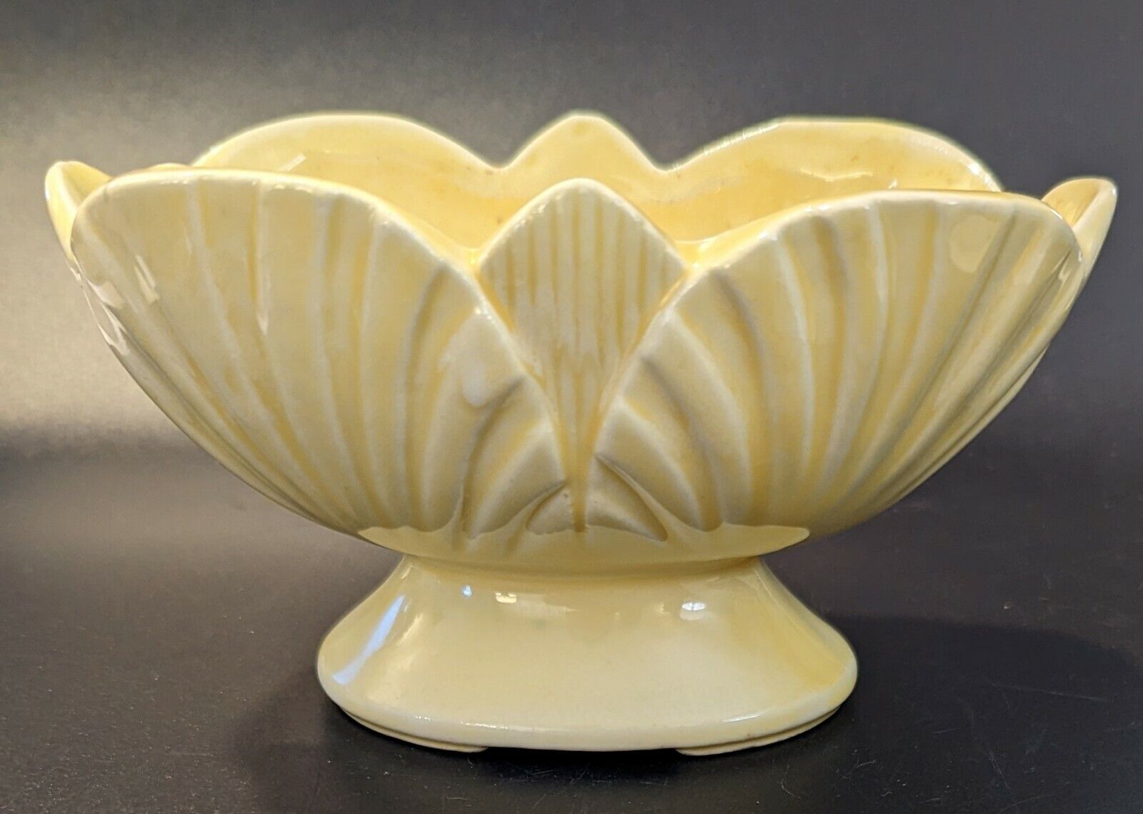 American Bisque Pottery Co. Yellow Lotus Flower Design Planter 1950s Vintage