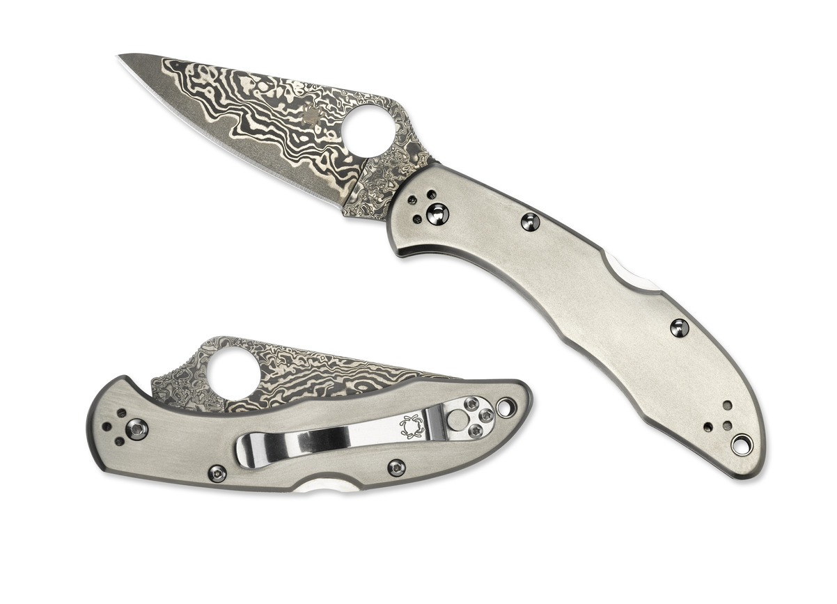 Spyderco Knife Delica 4 Lockback Titanium Handle Damascus Pocket Knives C11TIPD