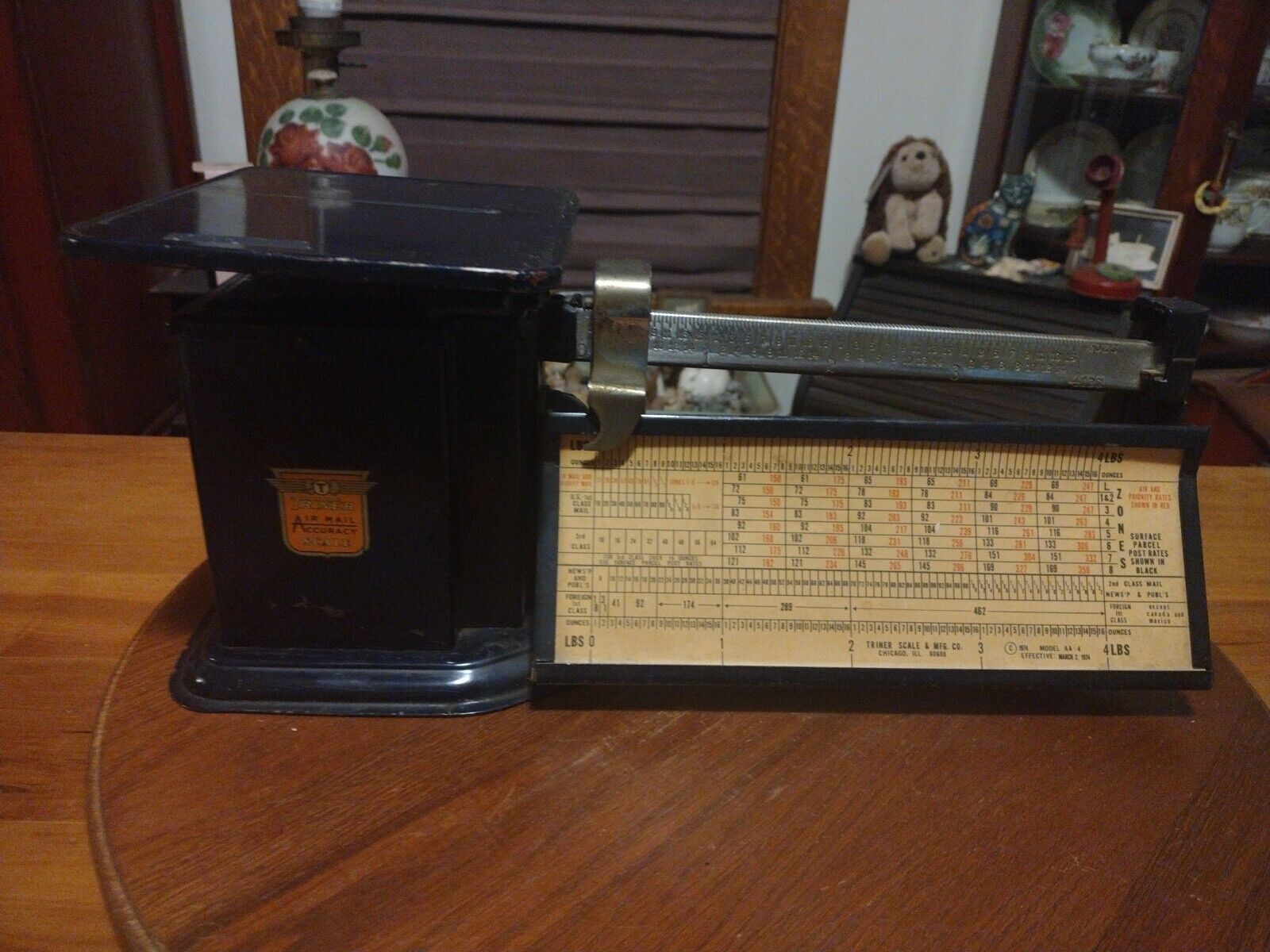 Vintage Triner Air Mail Accuracy Single Beam 4lb Scale With Postage Rates