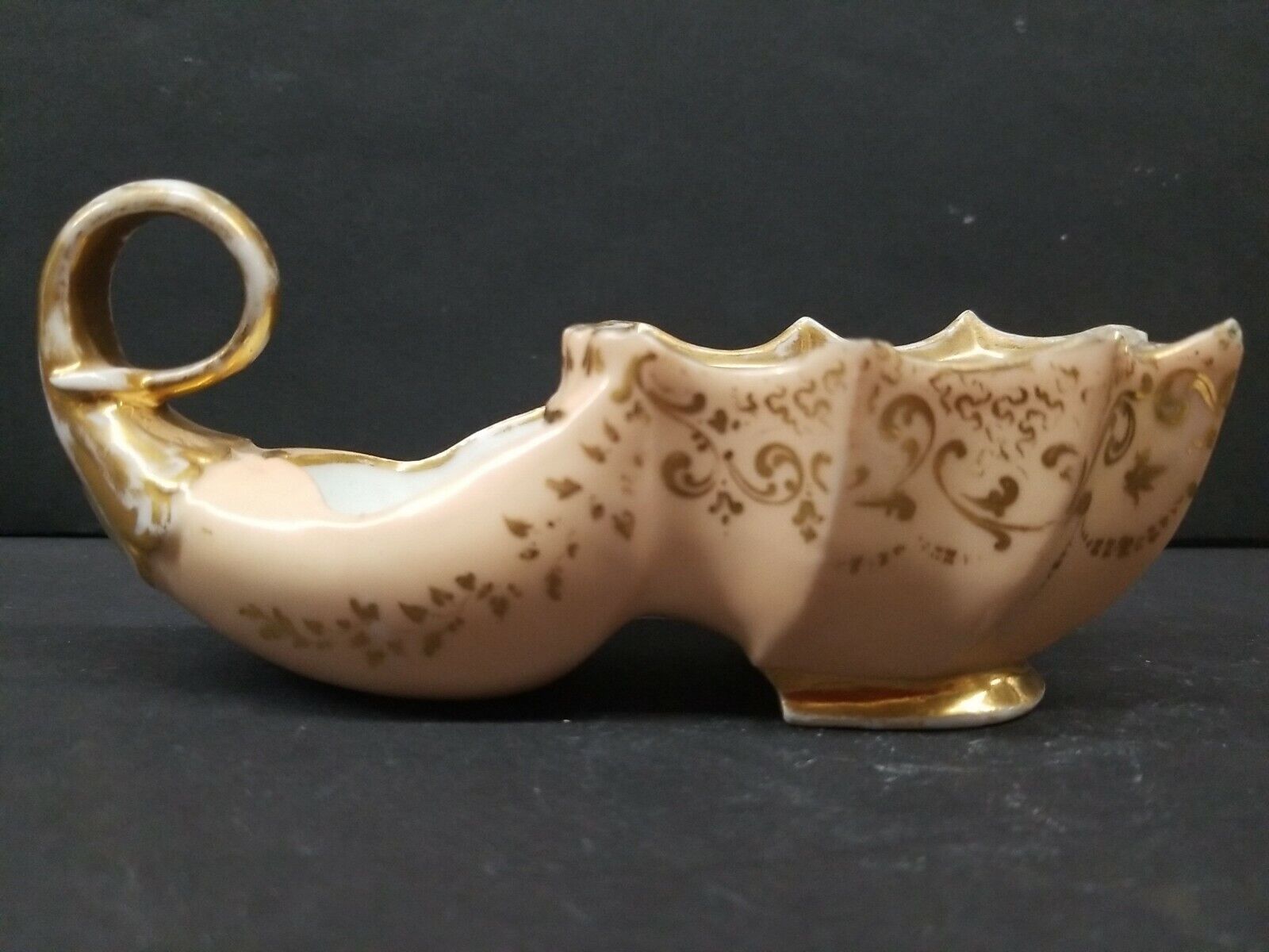 Inkwell 19th C Painted & Gilt Shoe Shape Missing Parts France Porcelain