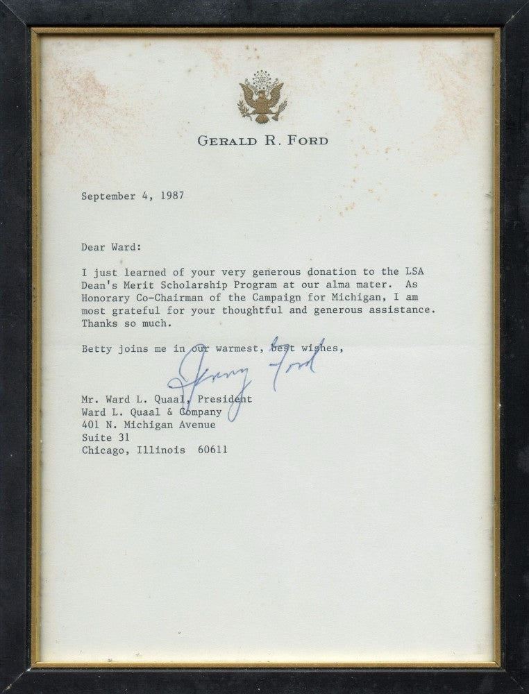 Original Signature Letter Former President Gerald Ford September 4,