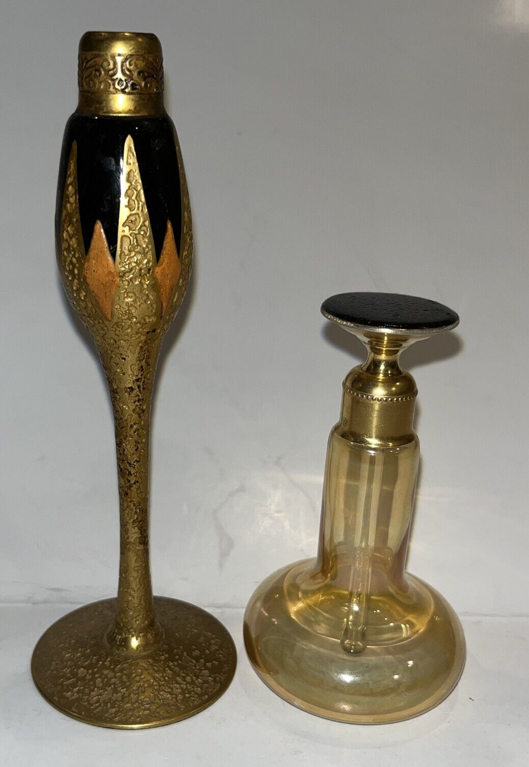 Vintage DeVilbiss perfume bottles   Art Deco Glass Enamel And Iridescent USA